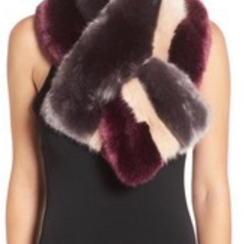 Ted Baker Faux Fur Scarf - Purple and Cream